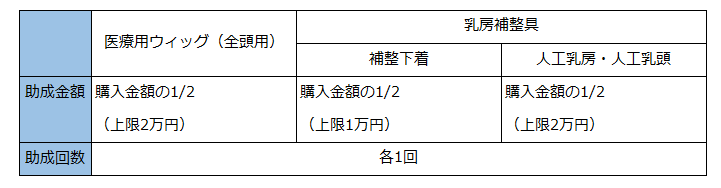 対象となる補整具と助成内容